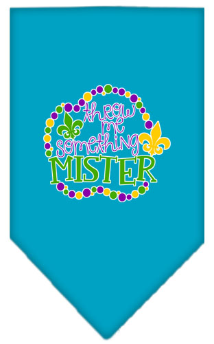 Throw me Something Screen Print Mardi Gras Bandana Turquoise Large